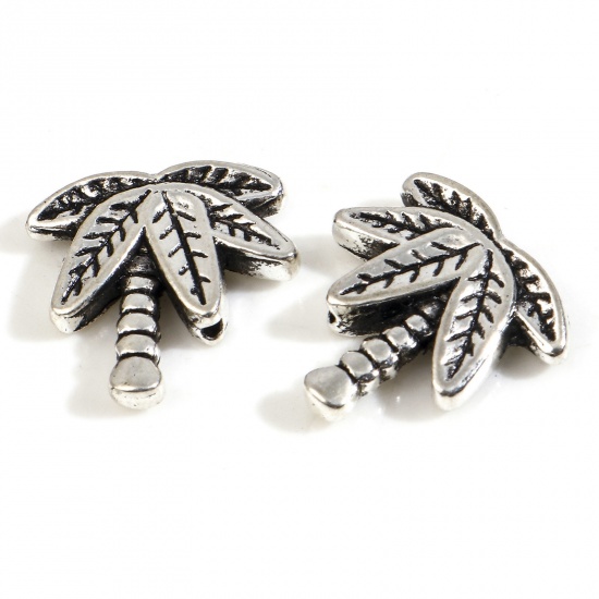 Picture of Zinc Based Alloy Flora Collection Spacer Beads Antique Silver Color Coconut Palm Tree About 13mm x 13mm, Hole: Approx 0.8mm, 20 PCs