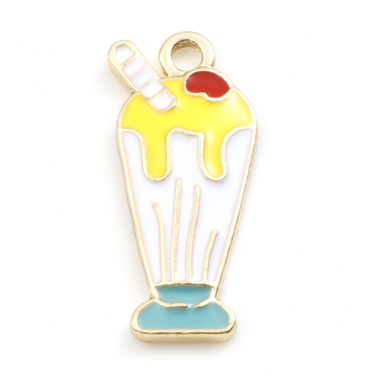 Picture of Zinc Based Alloy Charms Cup Gold Plated White Enamel 23mm x 11mm, 10 PCs