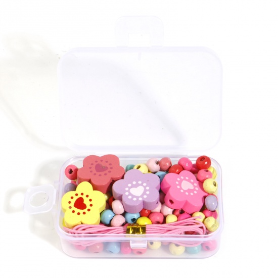Picture of Wood Flora Collection DIY Beads Kit Set At Random Color Flower 20mm x 19mm, 6mm Dia., 1 Box ( 154 PCs/Box)