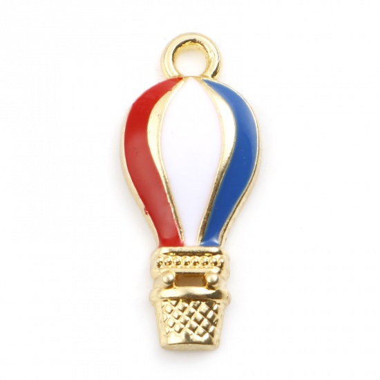 Picture of Zinc Based Alloy Sport Charms Fire Balloon Gold Plated White & Blue Flag Of The United States Enamel 23mm x 10mm, 10 PCs