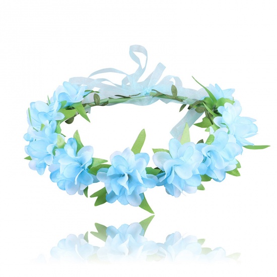 Immagine di Plastica & Velluto Nozze Fascia per Capelli Blu Fiore 15cm Dia., 1 Pz