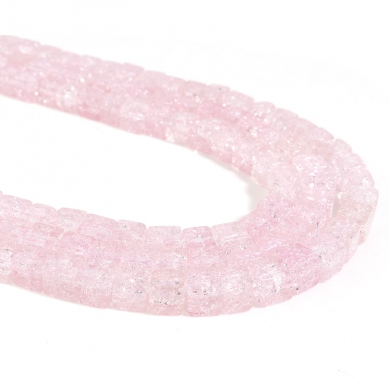 Immagine di Vetro Perline Cubo Rosa Chiaro Floreale Circa 6mm x 6mm, lunghezza: 37cm, 1 Filo (Circa 60 Pezzi/Treccia)