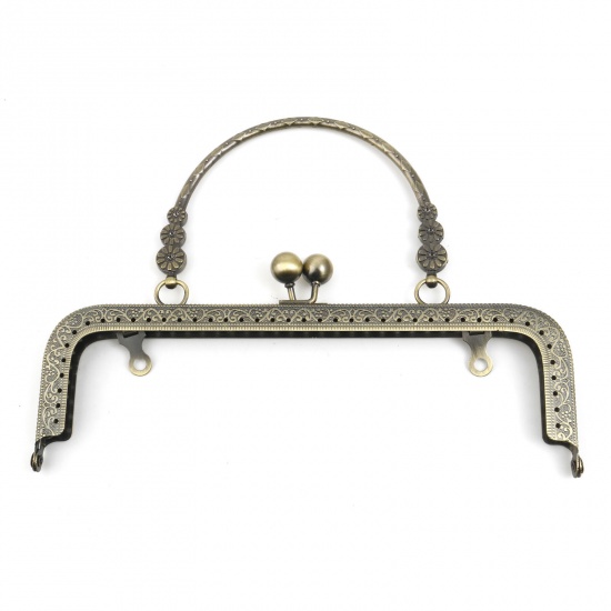 Picture of Iron Based Alloy Kiss Clasp Purse Frame Handles Rectangle Flower Antique Bronze 18cm x 15cm, 1 Piece