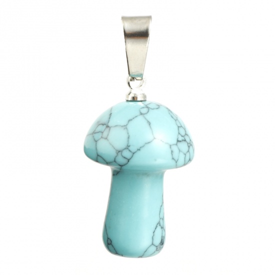 Image de Turquoise ( Imitation ) Flora Collection Pendants Silver Tone Mushroom 3.2cm x 1.5cm, 1 Piece