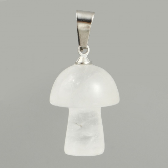 Picture of Quartz Rock Crystal ( Natural ) Flora Collection Pendants Silver Tone Mushroom 3.2cm x 1.5cm, 1 Piece