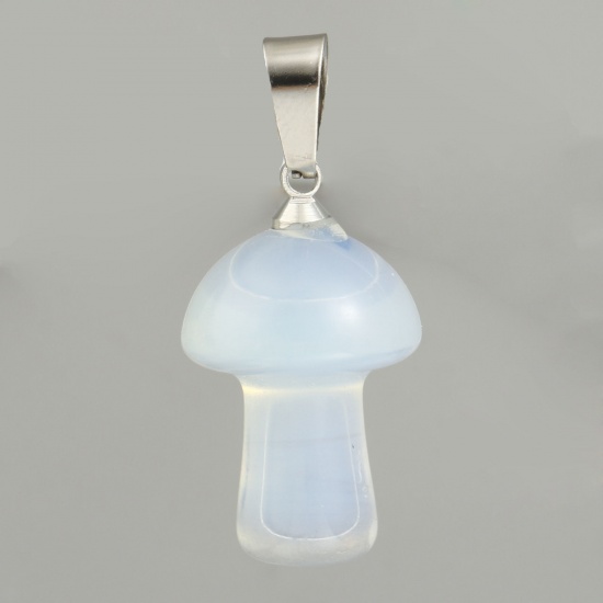 Picture of Opal ( Imitation ) Flora Collection Pendants Silver Tone Mushroom 3.2cm x 1.5cm, 1 Piece