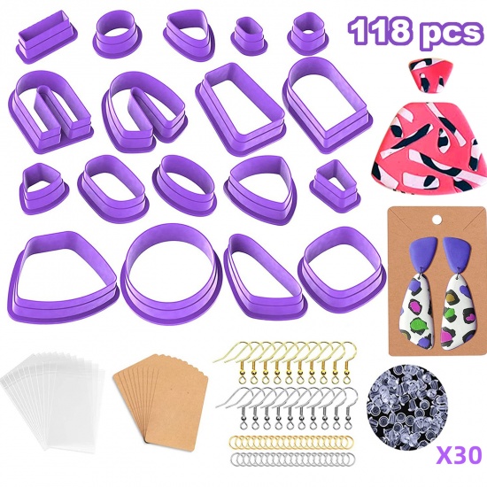 Picture of Plastic Modeling Clay Tools Hooks Clay Cutters for Polymer Clay Jewelry Making Earring Making Purple Geometric 1 Set ( 118 PCs/Set)