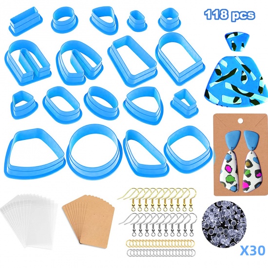 Picture of Plastic Modeling Clay Tools Hooks Clay Cutters for Polymer Clay Jewelry Making Earring Making Blue Geometric 1 Set ( 118 PCs/Set)