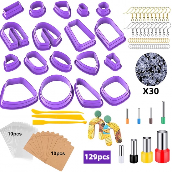 Picture of Plastic Modeling Clay Tools Hooks Clay Cutters for Polymer Clay Jewelry Making Earring Making Purple Geometric 1 Set ( 129 PCs/Set)