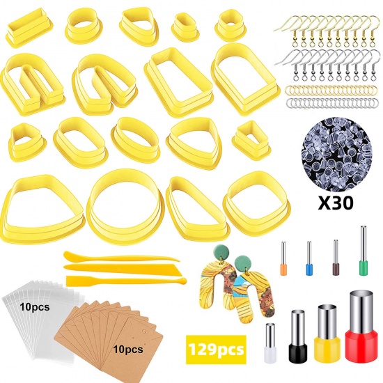 Picture of Plastic Modeling Clay Tools Hooks Clay Cutters for Polymer Clay Jewelry Making Earring Making Yellow Geometric 1 Set ( 129 PCs/Set)