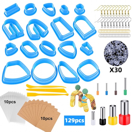 Picture of Plastic Modeling Clay Tools Hooks Clay Cutters for Polymer Clay Jewelry Making Earring Making Blue Geometric 1 Set ( 129 PCs/Set)