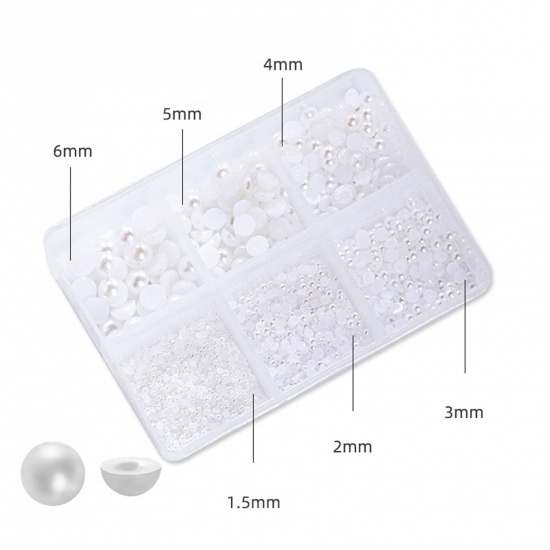 Immagine di ABS Decorazione per Unghie Mezzo Tondo Bianco Imitata Perla 8cm x 5.8cm, 1 Scatola