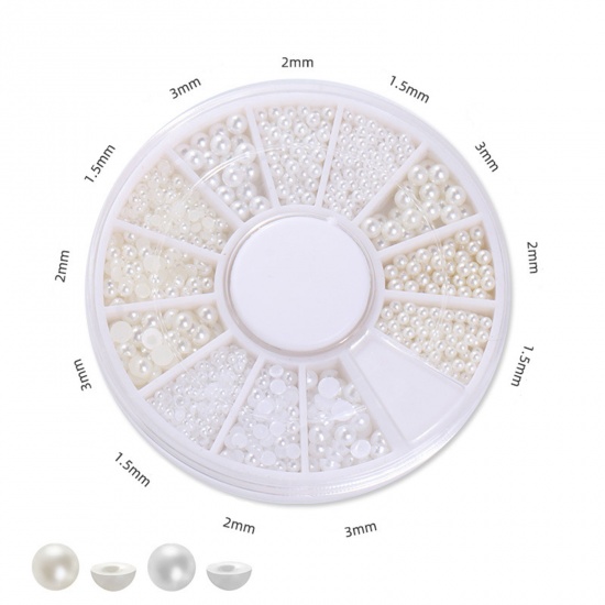 Immagine di ABS Decorazione per Unghie Tondo Bianco & Beige Imitata Perla 5.8cm Dia, 1 Scatola