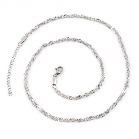 Picture of 304 Stainless Steel Wave Chain Necklace Silver Tone 48cm(18 7/8") long, 1 Piece