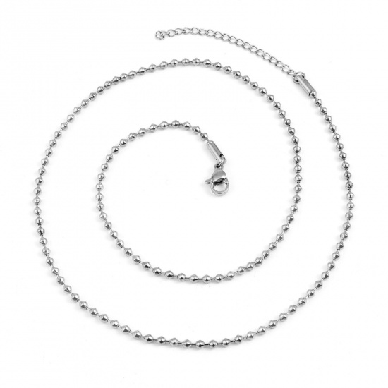 Picture of 304 Stainless Steel Ball Chain Necklace Silver Tone 47.5cm(18 6/8") long, 1 Piece