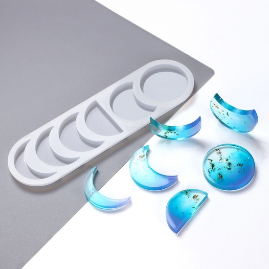 Image de Silicone Resin Mold For Jewelry Making Moon Phases White 17.1cm x 5cm, 2 PCs