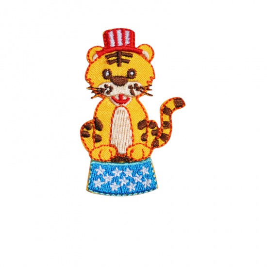 Picture of Fabric Iron On Patches Kids Patch Appliques (With Glue Back) Craft Multicolor Tiger Animal Circus Troup 6cm x 4cm, 5 PCs
