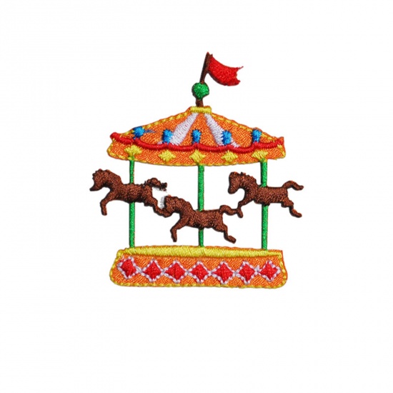 Picture of Fabric Iron On Patches Kids Patch Appliques (With Glue Back) Craft Multicolor Merry-go-round/ Carousel Circus Troup 6.5cm x 4.5cm, 5 PCs