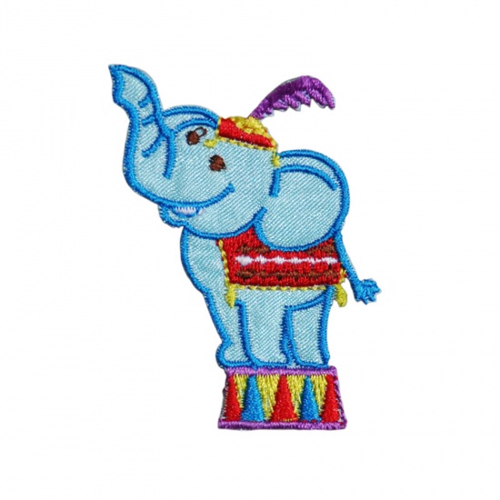 Picture of Fabric Iron On Patches Kids Patch Appliques (With Glue Back) Craft Multicolor Elephant Animal Circus Troup 6cm x 4cm, 5 PCs