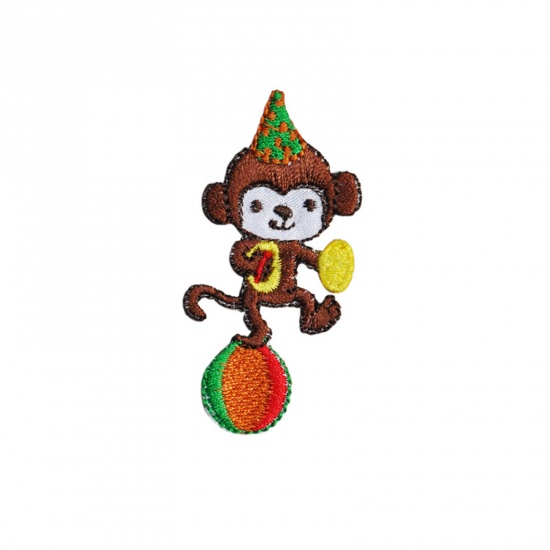 Picture of Fabric Iron On Patches Kids Patch Appliques (With Glue Back) Craft Multicolor Monkey Animal Circus Troup 6.5cm x 3.5cm, 5 PCs