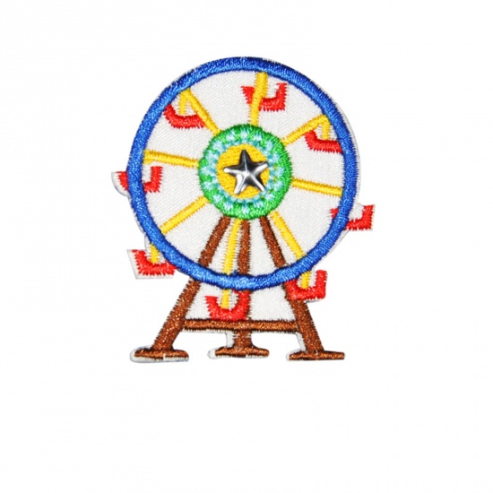 Picture of Fabric Iron On Patches Kids Patch Appliques (With Glue Back) Craft Multicolor Ferris Wheel Circus Troup 5cm x 4.5cm, 5 PCs