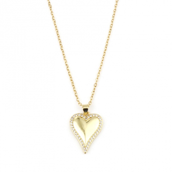 Immagine di Acciaio Inossidabile & Rame San Valentino Cavo Catena Collana Oro Placcato Cuore Micro Spianare Trasparente Cubic Zirconia 45cm Lunghezza, 1 Pz