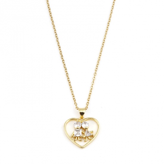 Immagine di Acciaio Inossidabile & Rame San Valentino Cavo Catena Collana Oro Placcato Cuore Amante Micro Spianare Trasparente Cubic Zirconia 45cm Lunghezza, 1 Pz