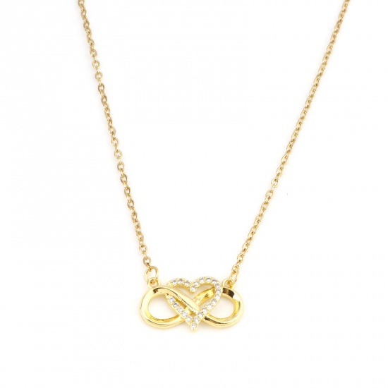 Immagine di Acciaio Inossidabile & Rame San Valentino Cavo Catena Collana Oro Placcato Simbolo di Infinito Cuore Micro Spianare Trasparente Cubic Zirconia 47cm Lunghezza, 1 Pz