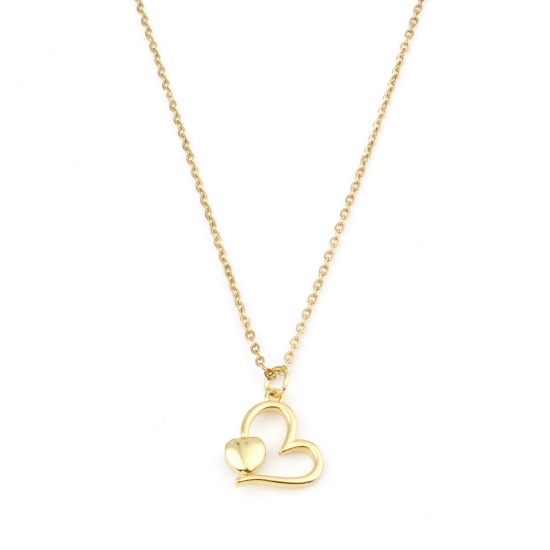 Immagine di Acciaio Inossidabile & Rame San Valentino Cavo Catena Collana Oro Placcato Cuore Cuore Micro Spianare Trasparente Cubic Zirconia 45cm Lunghezza, 1 Pz