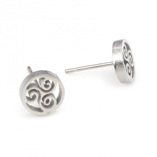 Bild von Edelstahl Religiös Ohrring Ohrstecker Silberfarbe Rund Keltisch Knoten Hohl 8mm D., Drahtstärke: (20 gauge), 6 Paare