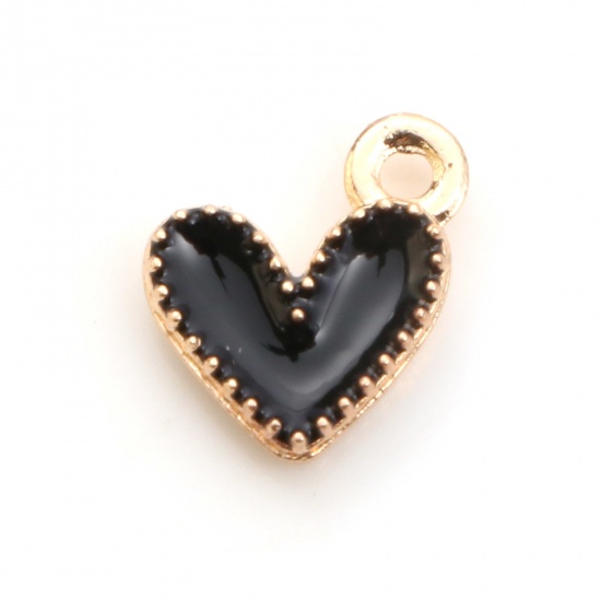 Zinc Based Alloy Valentine's Day Charms Heart Gold Plated Black Enamel 9mm x 8mm, 20 PCs の画像