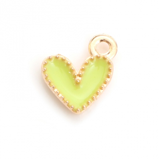 Picture of Zinc Based Alloy Valentine's Day Charms Heart Gold Plated Yellow Enamel 9mm x 8mm, 20 PCs