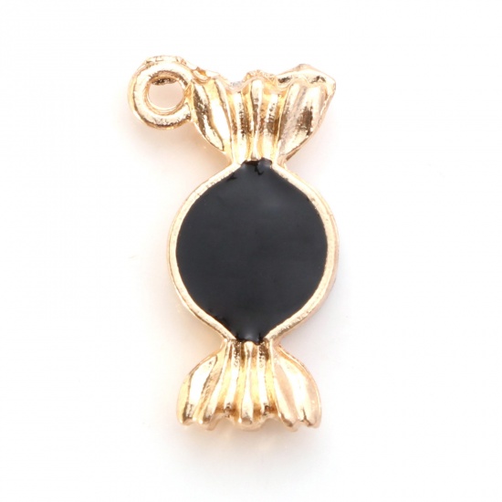 Picture of Zinc Based Alloy Charms Candy Gold Plated Black Enamel 18mm x 10mm, 10 PCs