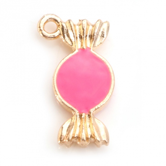Picture of Zinc Based Alloy Charms Candy Gold Plated Fuchsia Enamel 18mm x 10mm, 10 PCs