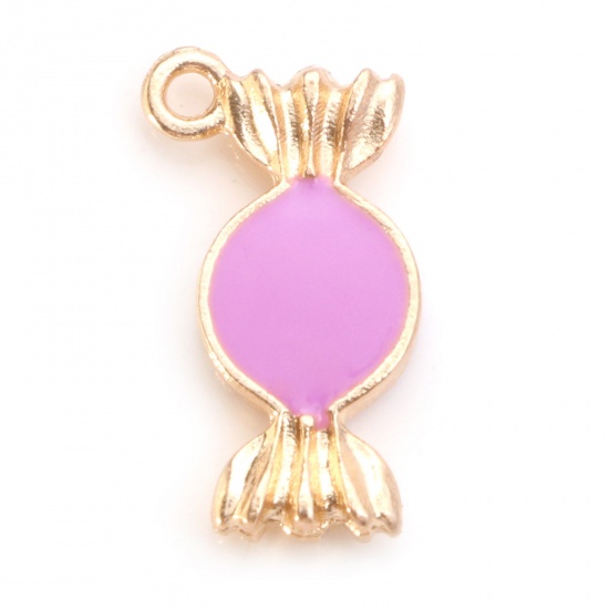 Picture of Zinc Based Alloy Charms Candy Gold Plated Purple Enamel 18mm x 10mm, 10 PCs