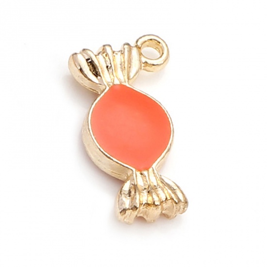 Picture of Zinc Based Alloy Charms Candy Gold Plated Orange Enamel 18mm x 10mm, 10 PCs