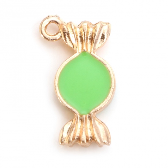 Picture of Zinc Based Alloy Charms Candy Gold Plated Green Enamel 18mm x 10mm, 10 PCs