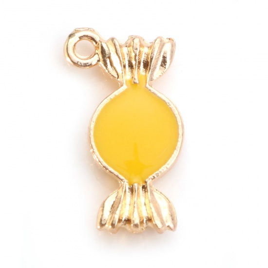 Image de Zinc Based Alloy Charms Candy Gold Plated Yellow Enamel 18mm x 10mm, 10 PCs