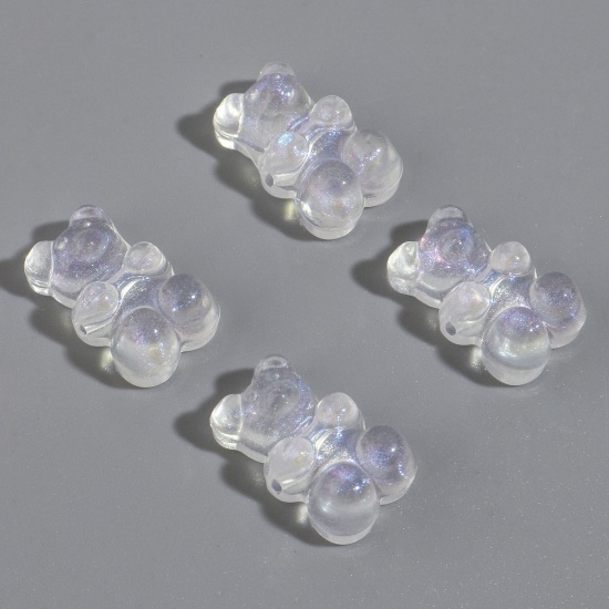 Picture of Acrylic Beads Bear Animal Transparent Clear AB Rainbow Color About 18.5mm x 11.7mm, Hole: Approx 2mm, 50 PCs