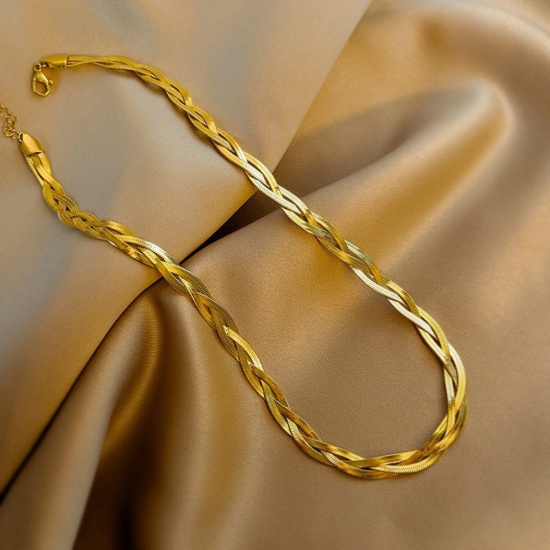 Imagen de Titanio Acero Estilo Ins Cadena Serpiente Collares Chapado en Oro Trenzado 40cm longitud, 1 Unidad