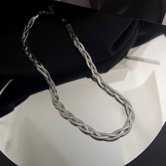 Imagen de Titanio Acero Estilo Ins Cadena Serpiente Collares Argentado Trenzado 40cm longitud, 1 Unidad