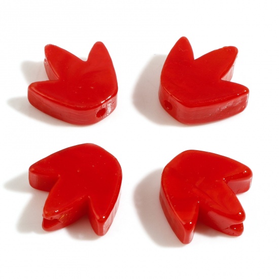 Bild von Lampwork Glass Flora Collection Beads Tulip Flower Red About 16mm x 16mm, Hole: Approx 1.6mm, 2 PCs