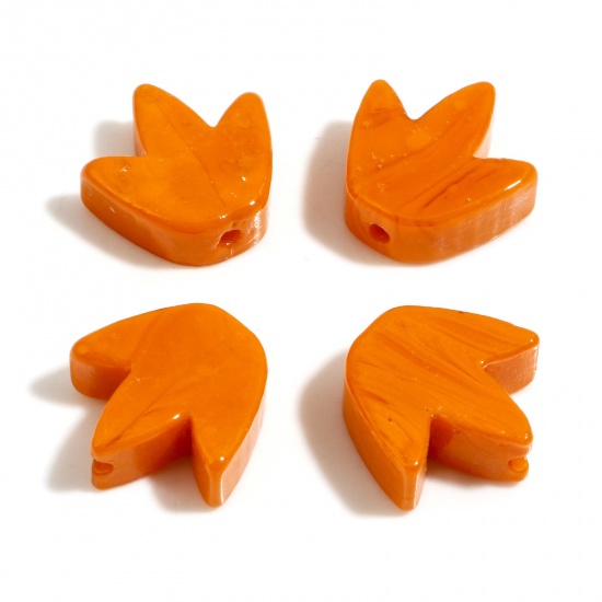 Picture of Lampwork Glass Flora Collection Beads Tulip Flower Orange About 16mm x 16mm, Hole: Approx 1.6mm, 2 PCs