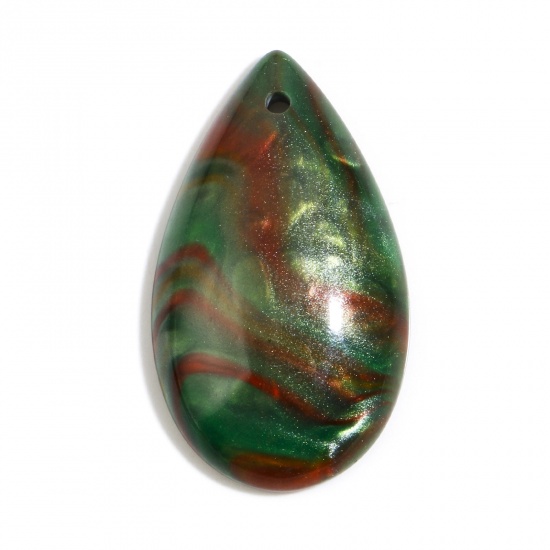 Picture of Resin Pendants Drop Green Imitation Stone 4.5cm Dia. 2.6cm x 2 PCs
