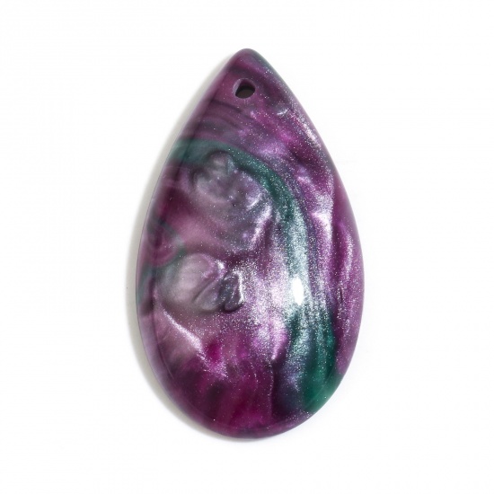Picture of Resin Pendants Drop Purple Imitation Stone 4.5cm Dia. 2.6cm x 2 PCs