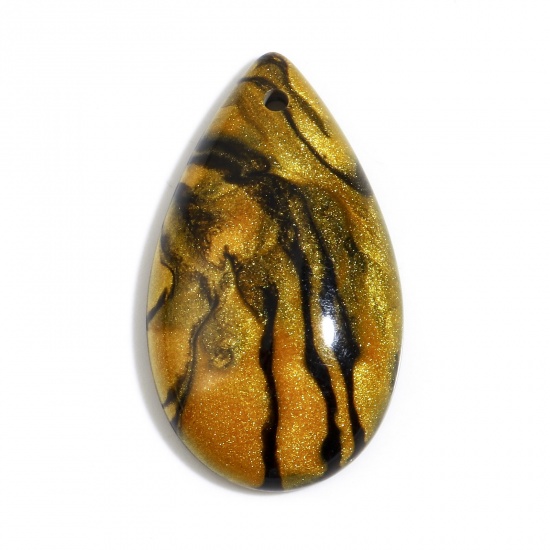 Picture of Resin Pendants Drop Yellow Imitation Stone 4.5cm Dia. 2.6cm x 2 PCs