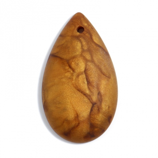 Picture of Resin Pendants Drop Brown Yellow Imitation Stone 4.5cm Dia. 2.6cm x 2 PCs