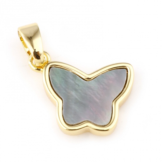 Picture of Shell & Copper Geometry Series Charms Gold Plated Black Butterfly Animal 20mm x 12mm, 1 Piece