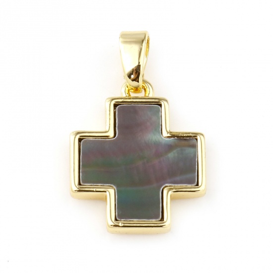 Picture of Shell & Copper Geometry Series Charms Gold Plated Black Cross 20mm x 13mm, 1 Piece