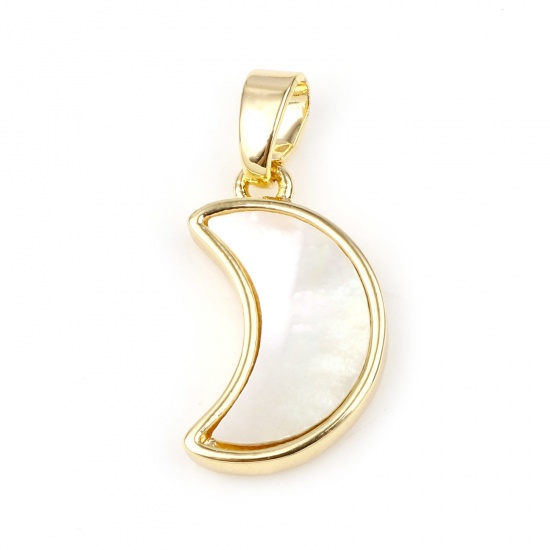 Picture of Shell & Copper Geometry Series Charms Gold Plated White Half Moon 20mm x 10mm, 1 Piece